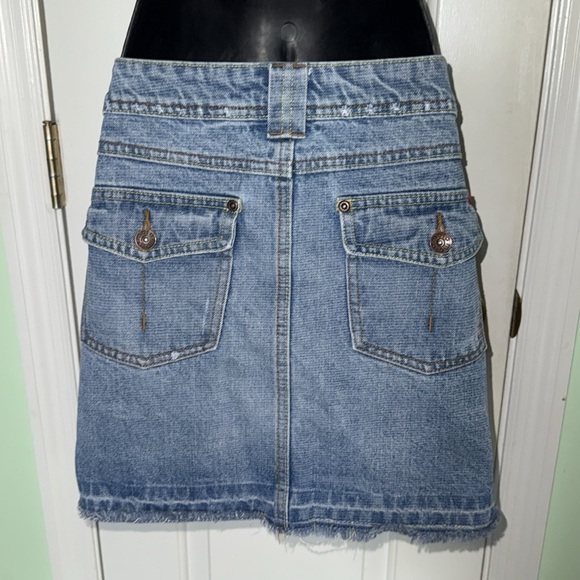Moto U.K. Design Blue Distressed Denim Mini Skirt Y2K Vintage Style Chic Size 31 - Picture 6 of 10